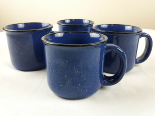 Vintage Marlboro Unlimited Set Of 4 Coffee Mugs Cups Blue Speckled Ceramic 14 Oz