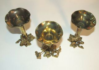 3 Unique Brass Vases Trumpet Flower Shaped 2
