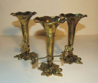 3 Unique Brass Vases Trumpet Flower Shaped 3