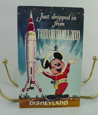 Disneyland Art Corner Postcard Mickey Mouse Tomorrowland Twa Rocket Htf