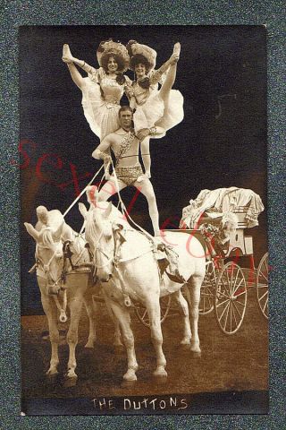 The Duttons - Circus Horse Riding Acrobats - Circa 1910 Rppc Photo Grade 5