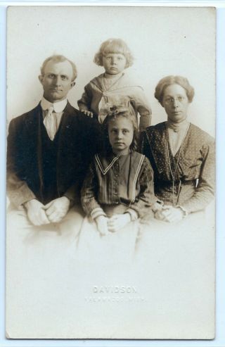 Family Of Four,  Kalamazoo,  Michigan,  Real Photo Postcard Rppc C.  1915