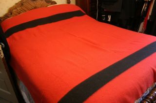 Vintage Red Wool Blanket With Black Stripe Lines 78 " X 74 " Pair Set Of 2