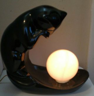 Ceramic Black Cat Lamp Vintage Table Desk Top Retro Kitty Night Stand