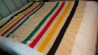 Vintage Trapper Point Wool Blanket Stripes/yellow,  Red,  Black,  Green 54 " X66 "