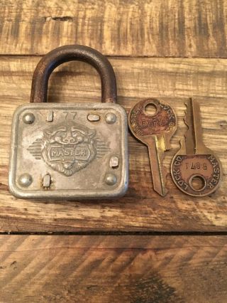 2 Keys Vintage Masterlock Master Lock Co.  77 Padlock With Key 5071