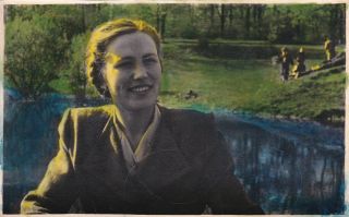 1948 Pretty Young Woman Girl By The Lake Old Hand Tinted Russian Soviet Photo