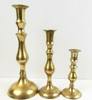 3 Brass Candlestick Holders Lg 10 1/2 