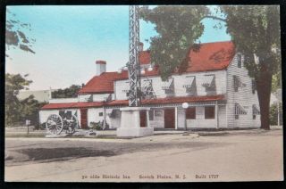 Scotch Plains Nj Ye Old Historic Inn Stage House Hand Colored Postcard Vg