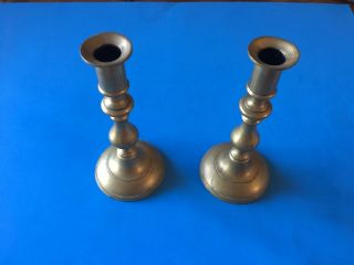 Vintage - Old Solid Brass Candle Holders 8 " Tall Round Base Candlestick