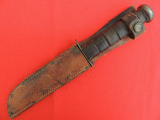 U.  S.  N Kabar Ricasso - Marked Knife & Ww2 Leather Sheath