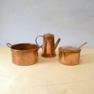 Vintage Miniature Copper,  Brass Coffee Pot,  Saucepan,  Peerage Casserole 1950