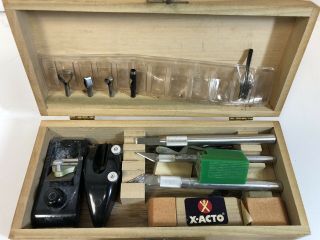 Vintage X - Acto xacto Knife Set,  with wood box 2