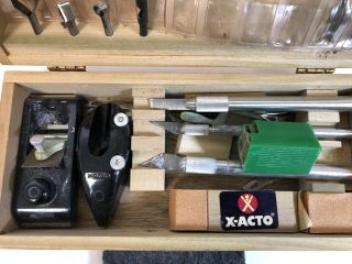 Vintage X - Acto xacto Knife Set,  with wood box 3