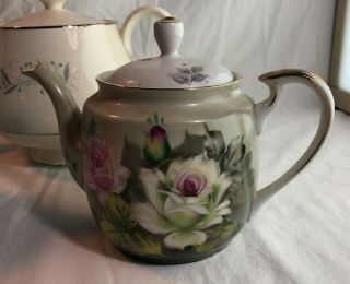 Four (4) Vintage Porcelain Tea Pots Hand Painted including Harmony House 3