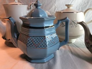 Four (4) Vintage Porcelain Tea Pots Hand Painted including Harmony House 4