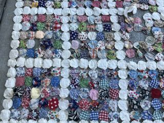 Vintage Hand Stitched Yo Yo Quilt Feedsack Fabric 54” X 84” Colorful YoYo 5