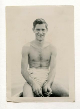 21 Vintage Photo Handsome Swimsuit Soldier Boy Man At Beach Snapshot Gay