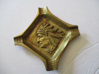 Vintage Solid Brass Chief Head Ashtray / Trinket Tray
