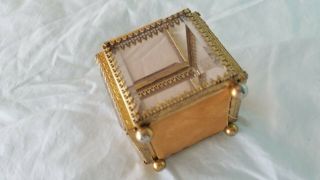 Vintage French Trinket box beveled glass ornate rare brass footed 2
