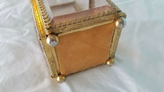 Vintage French Trinket box beveled glass ornate rare brass footed 3