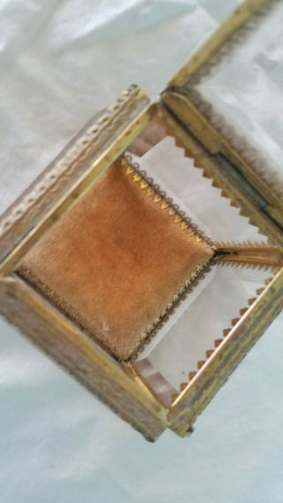 Vintage French Trinket box beveled glass ornate rare brass footed 5