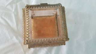 Vintage French Trinket box beveled glass ornate rare brass footed 7