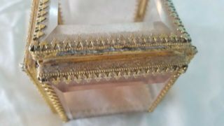 Vintage French Trinket box beveled glass ornate rare brass footed 8