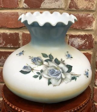 Vintage Antique White Milk Glass Hand Painted Blue Flowers Lamp Shade