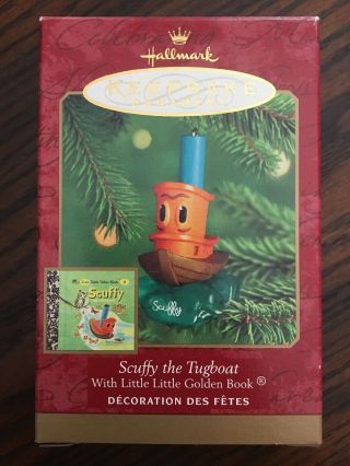 2000 Hallmark " Scruffy The Tugboat With Little Golden Book " Set Ornament