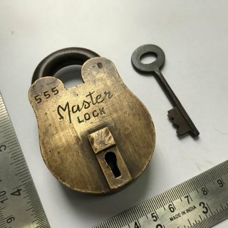 An Old Or Antique Brass Padlock Lock Key Decorative Shape " Master "