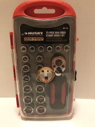 Husky 25 Piece Dual Sided Stubby Socket Set Pre Owned Complete 607 716 1/4 3/8