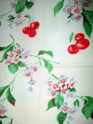 VINTAGE COTTON CHERRY BLOSSOM TABLECLOTH & 4 NAPKINS NO STAINS LOOKS 3