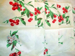 VINTAGE COTTON CHERRY BLOSSOM TABLECLOTH & 4 NAPKINS NO STAINS LOOKS 4