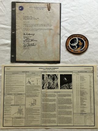 Nasa Apollo 14 Patch,  Mission Summary,  And Autographs Rare