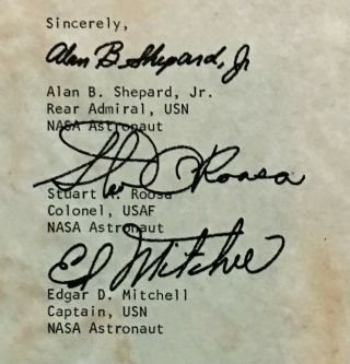 NASA Apollo 14 Patch,  Mission Summary,  and Autographs Rare 3