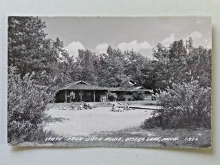 Vtg.  State Park Bath House,  Otsego Lake,  Michigan Real Photo Postcard 3333