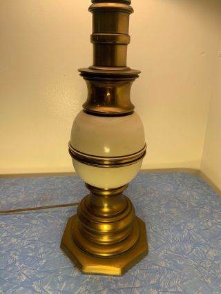 Vintage Mid Century Stiffel Brass & Ceramic Heavy Table Lamp W/ Lined Shade 3way 2