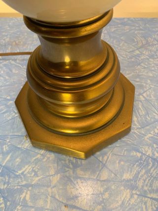 Vintage Mid Century Stiffel Brass & Ceramic Heavy Table Lamp W/ Lined Shade 3way 3