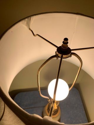 Vintage Mid Century Stiffel Brass & Ceramic Heavy Table Lamp W/ Lined Shade 3way 6