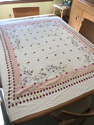 Vintage Wilendur Type Tablecloth 48 " X 40” Cherries