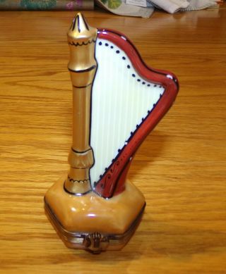 Limoges France Peint Main Harp Hinged Trinket Box
