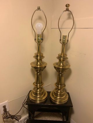 2 Vintage Stiffel Brass Table Lamps 30 " - And Heavy Matching Lamps
