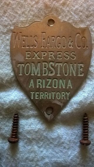 Wells Fargo & Co.  Express,  Brass Tag,  Arizona Territory,  Mounting Serews