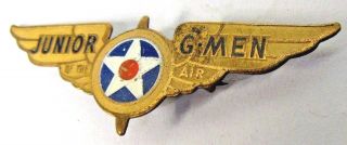 rare 1942 JUNIOR G - MEN OF THE AIR Wings movie serial premium pinback badge 2