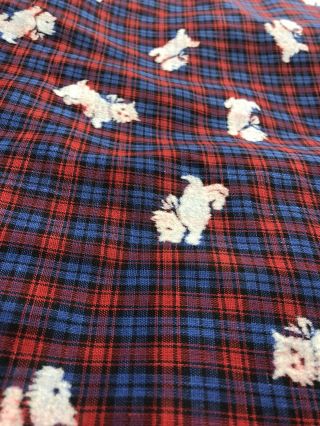 Vintage Red Blue Flocked Scotty Puppy Dog Plaid Fabric Material 2 Yards Approx