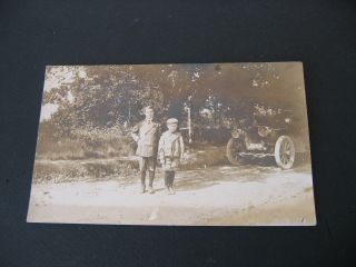 Antique Postcard Real Photo Young Boys And Automibile