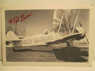 4x6 Photo Of Biplane Advertising Red Baron Pizza Black & White Signed Red Baron