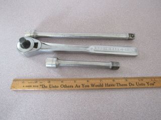 Vintage Craftsman - V - Series 1/2 " Drive Ratchet 44975 W/ Extensions Made In Usa