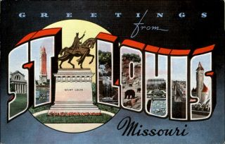 Greetings From St Louis Missouri Large Letter Linen 1940s Union Station Tower